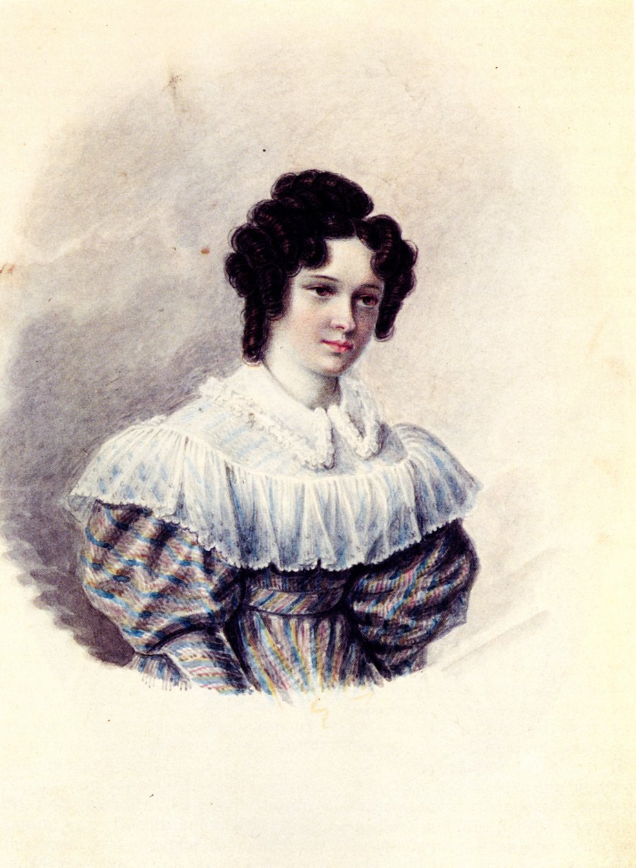 Portræt af Alexandra Ivanovna Davydova 1802-1895, kone til Decembrist Vasily Davydov, 1830-1839 af Nikolai Alexandrovich Bestuzhev
