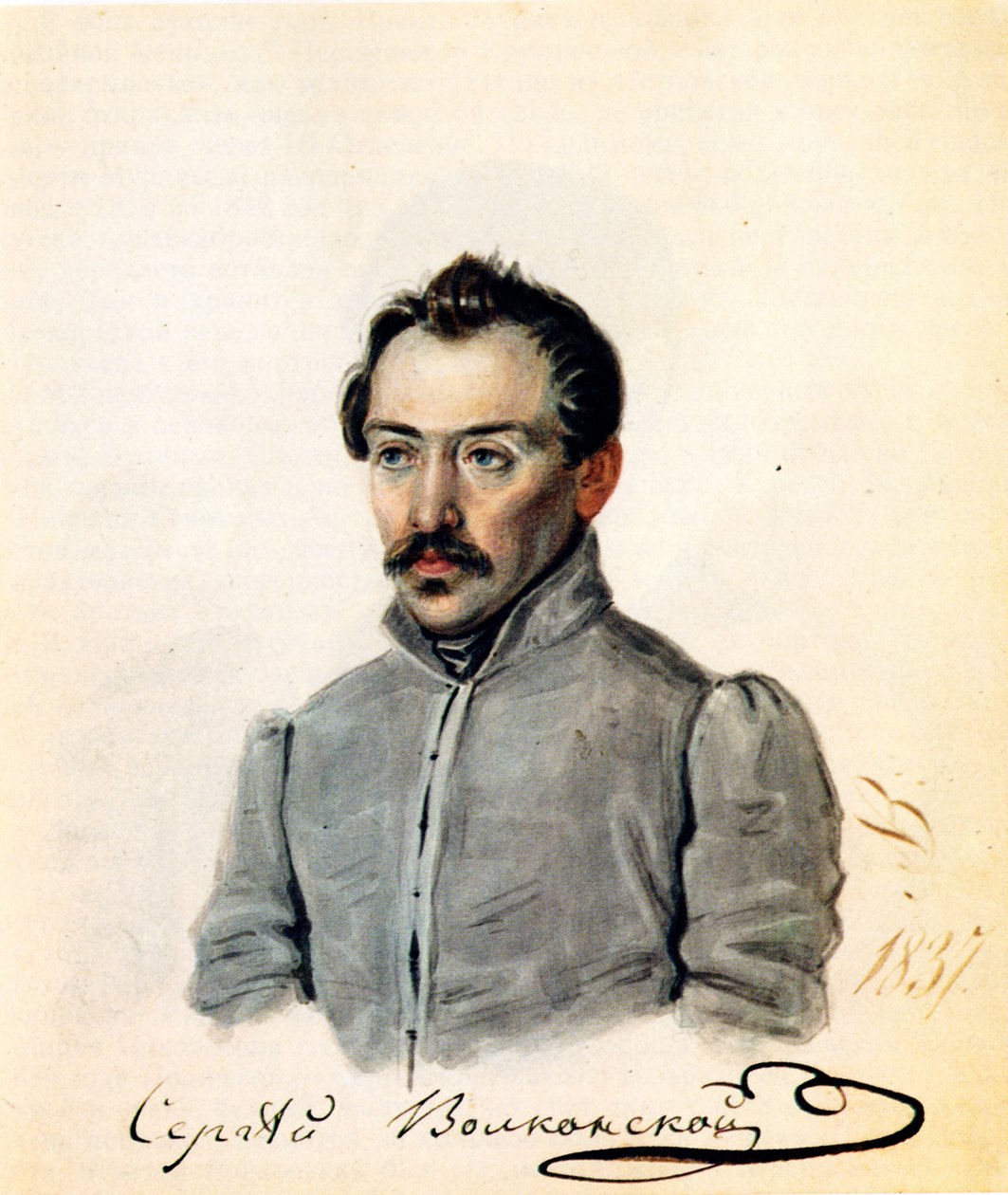 Portræt af decembrist-greve Sergey Volkonsky 1788-1865, 1837 af Nikolai Alexandrovich Bestuzhev
