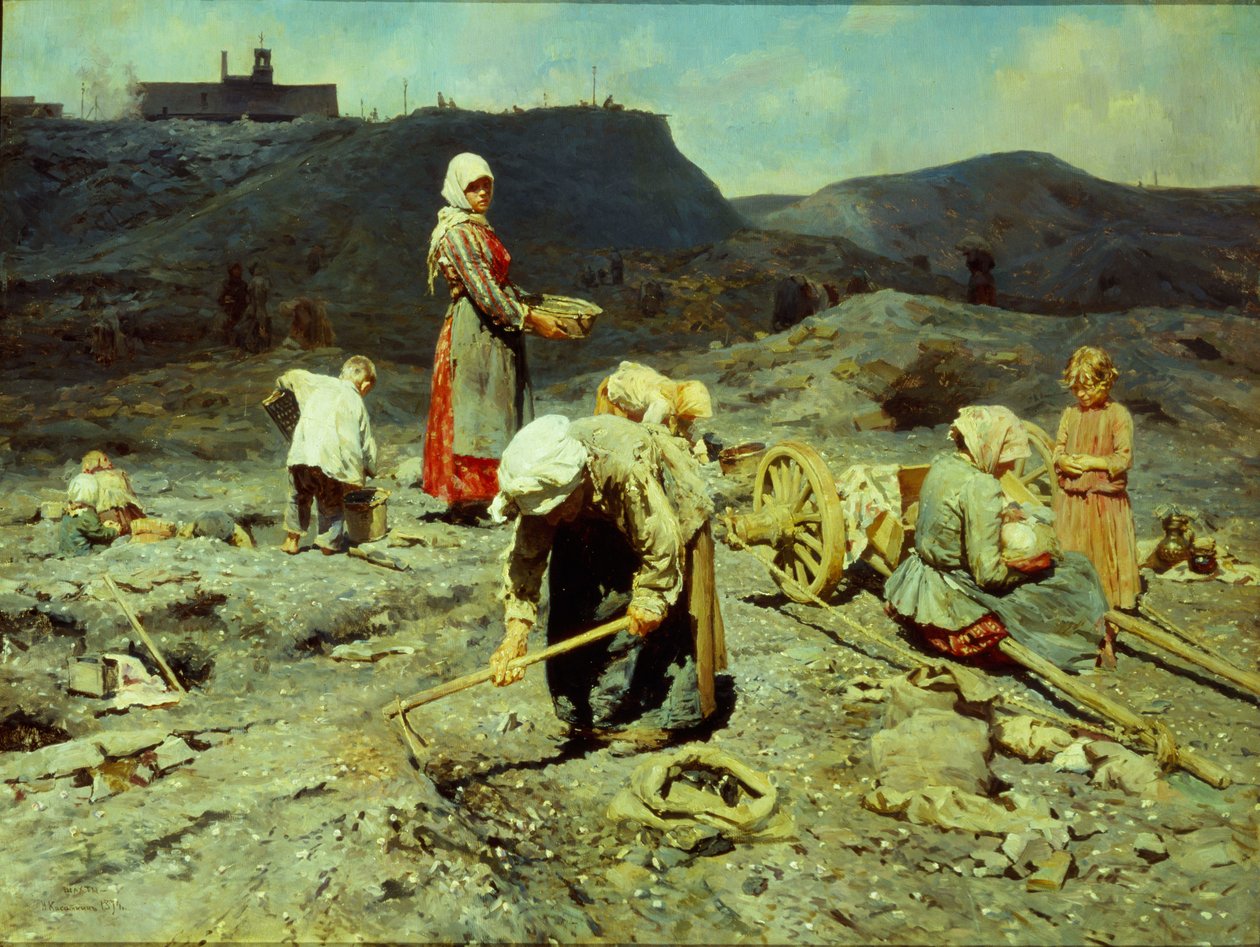 De fattige, samler kulstykker op, 1894. af Nikolai Alexeyevich Kasatkin