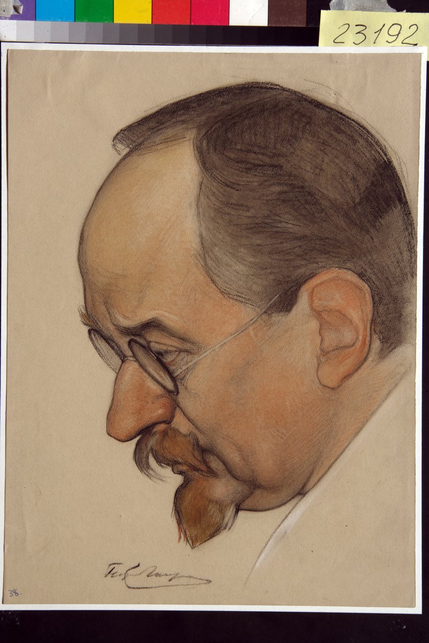 Portræt af Georgi Vasilyevich Tchitcherine (1872-1936) - Værk af Nikolai Andreevich Andreev (1873-1932), blod og kridt på papir (32,4x24,1 cm) af Nikolai Andreevich Andreev