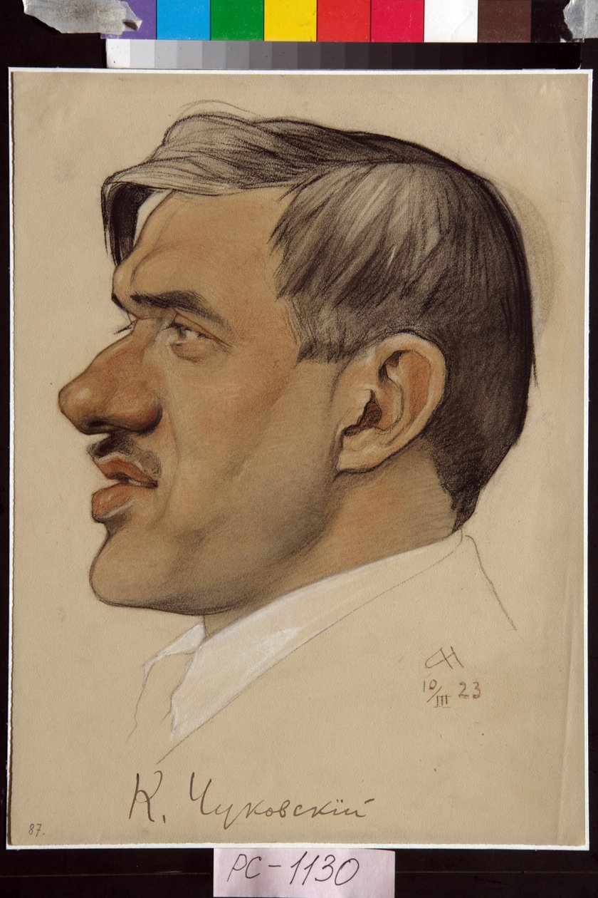 Portræt af Kornei Chukovsky (1882-1969) - Værk af Nikolai Andreevich Andreev (1873-1932), blod og kridt på papir (32,5x24,2 cm) af Nikolai Andreevich Andreev