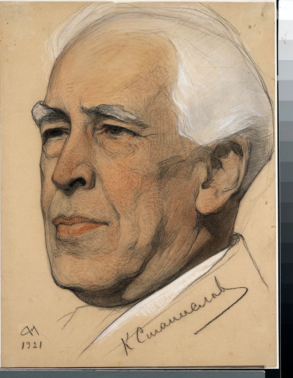 Portræt af instruktøren Constantin Sergueievitch Stanislavski (1863-1938) - Værk af Nikolai Andreevich Andreev (1873-1932), blod og kridt på papir (32,2x24,2 cm) af Nikolai Andreevich Andreev