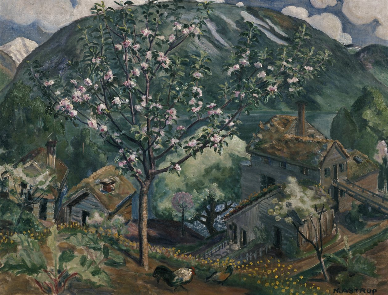 Æbletræ i fuldt flor (olie på lærred) af Nikolai Astrup