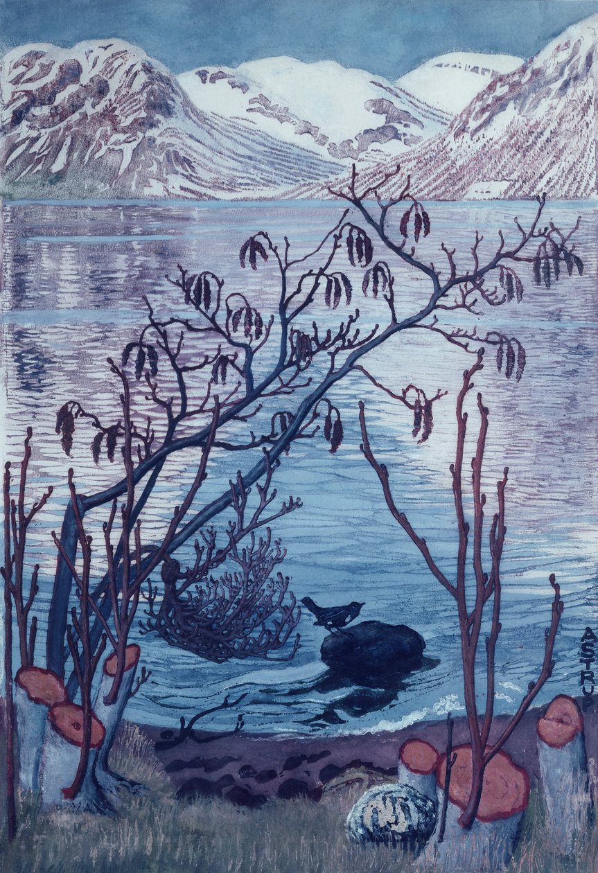 Fugl på sten af Nikolai Astrup