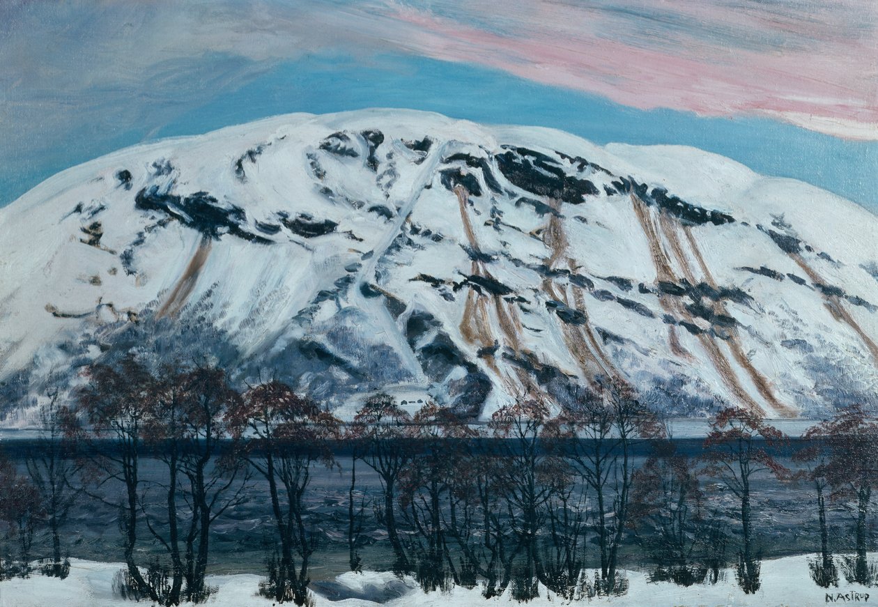 Kold aprilmorgen med lavine (Snebjerg), c.1909 af Nikolai Astrup