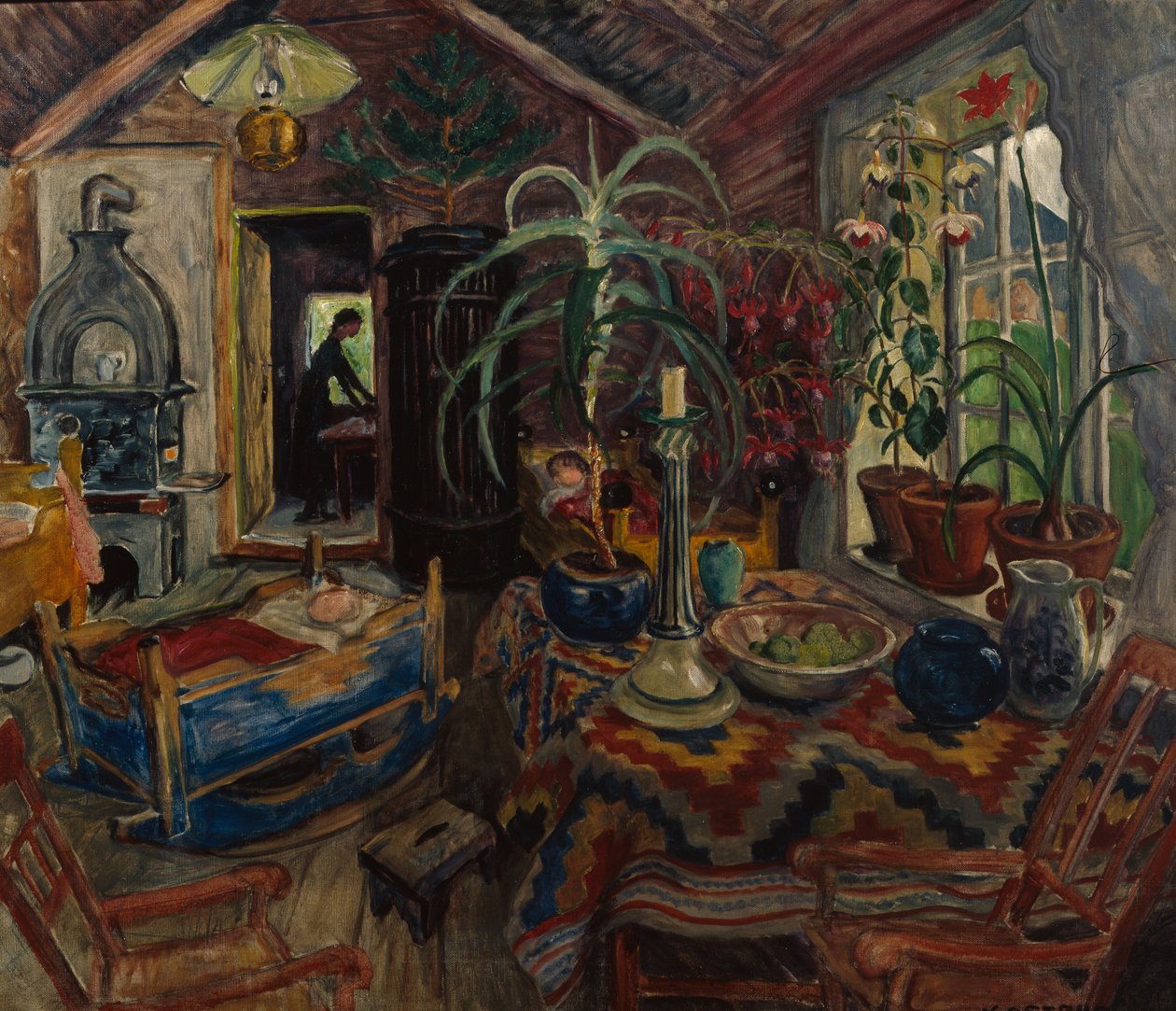Interiør med vugge, ca. 1925 (olie på lærred) af Nikolai Astrup