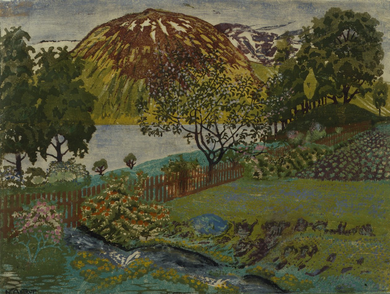 Juninat i haven (olie på lærred) af Nikolai Astrup