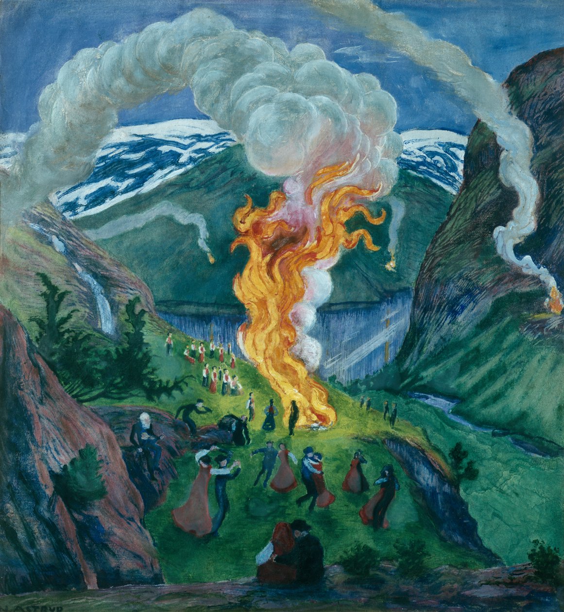 Midsommerbål af Nikolai Astrup