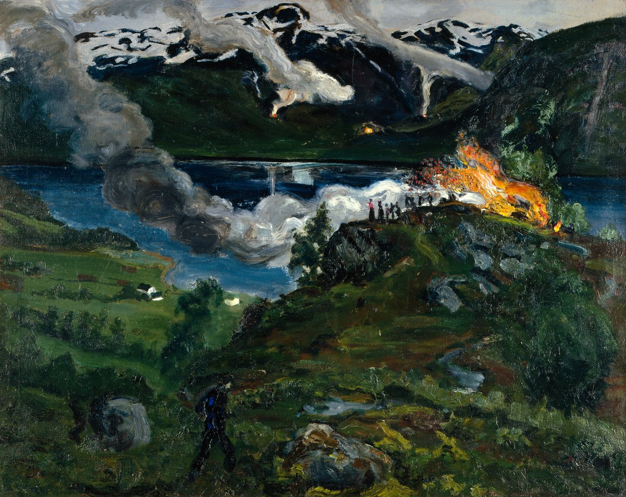 Midsommerbål ved Jølstervandet af Nikolai Astrup