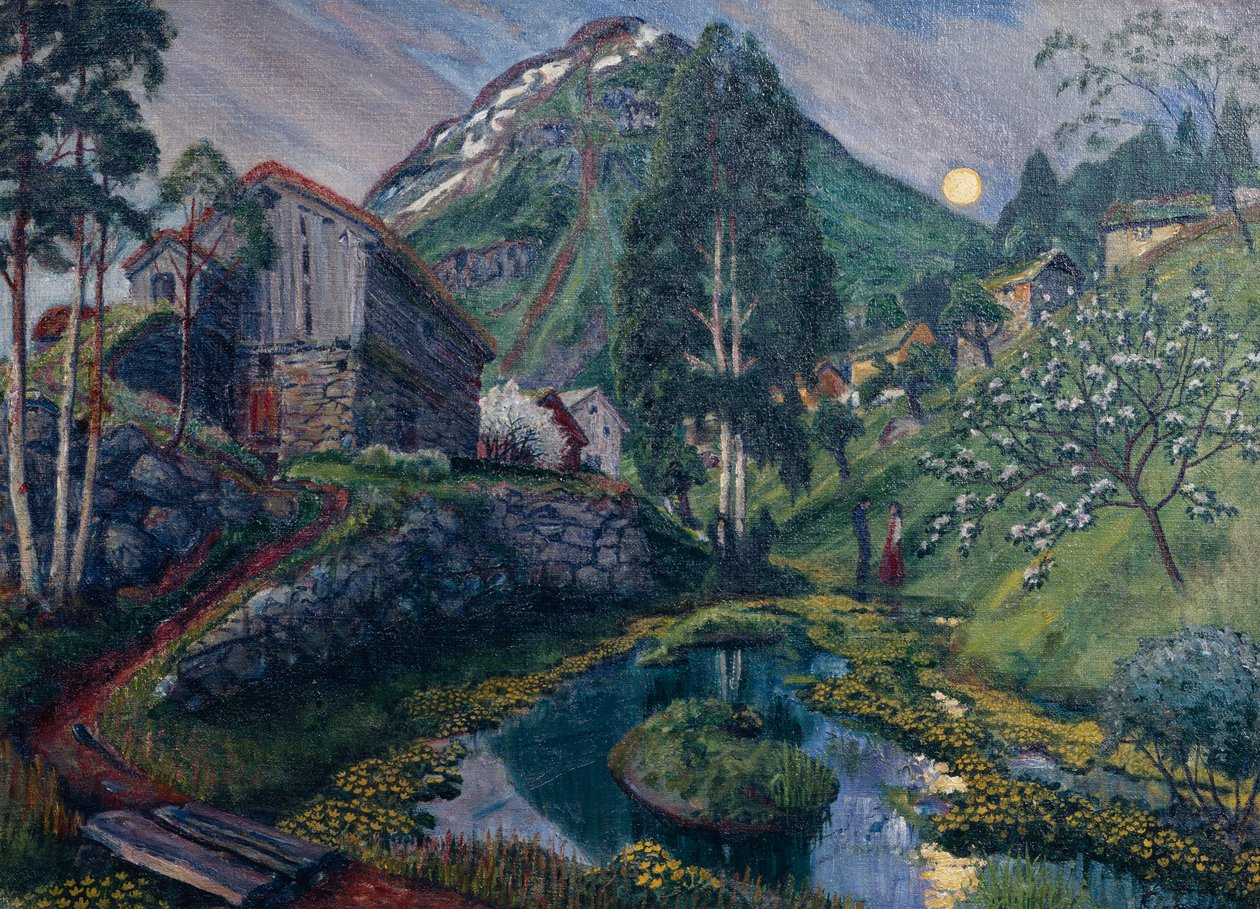 Moonlight In Dvergs Valley, ca 1915 (maleri) af Nikolai Astrup