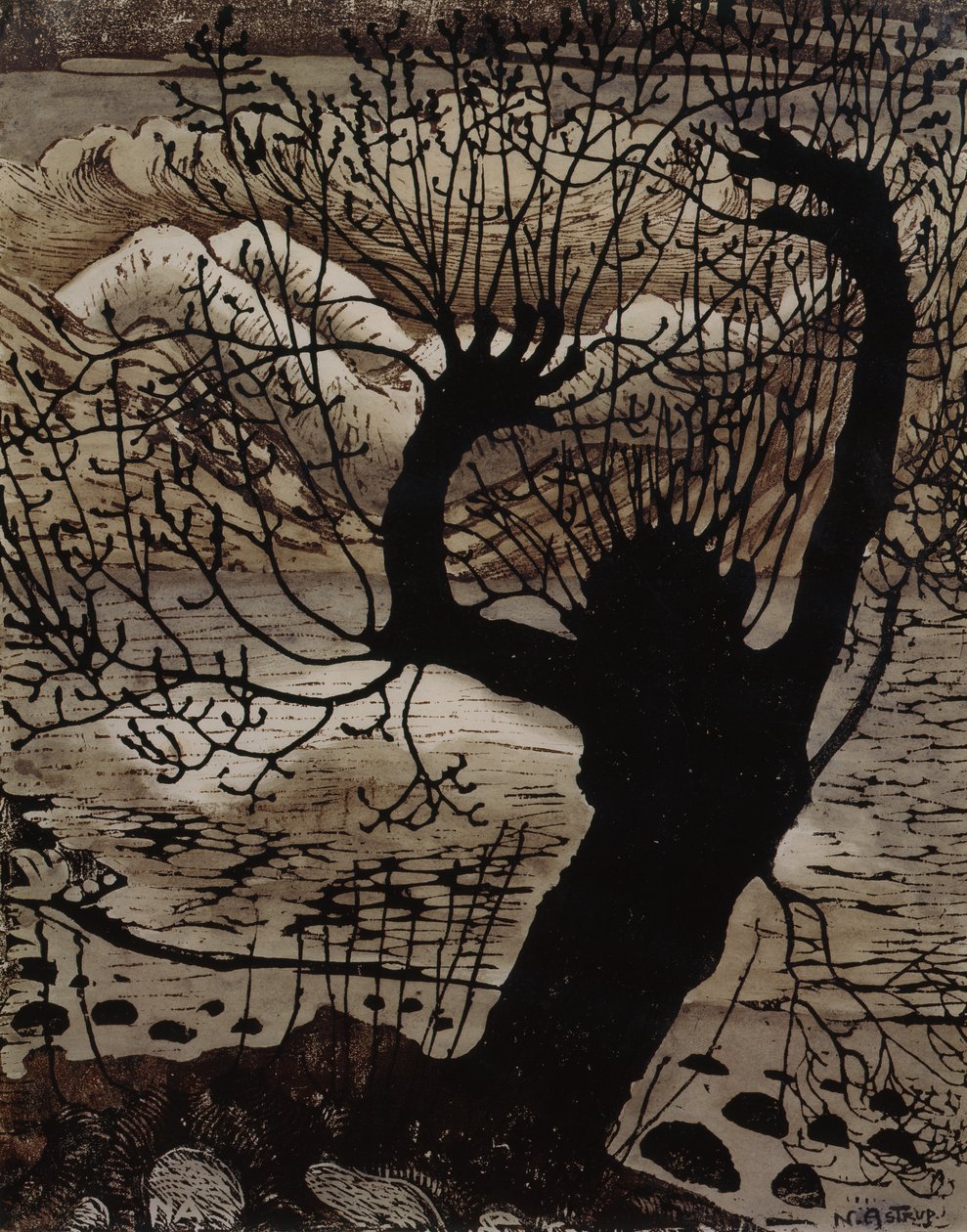 Spring Night and Willow (olie på lærred) af Nikolai Astrup