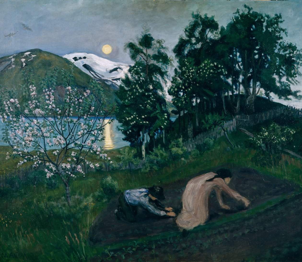 Forårsnat i haven, Natarbejde i haven af Nikolai Astrup