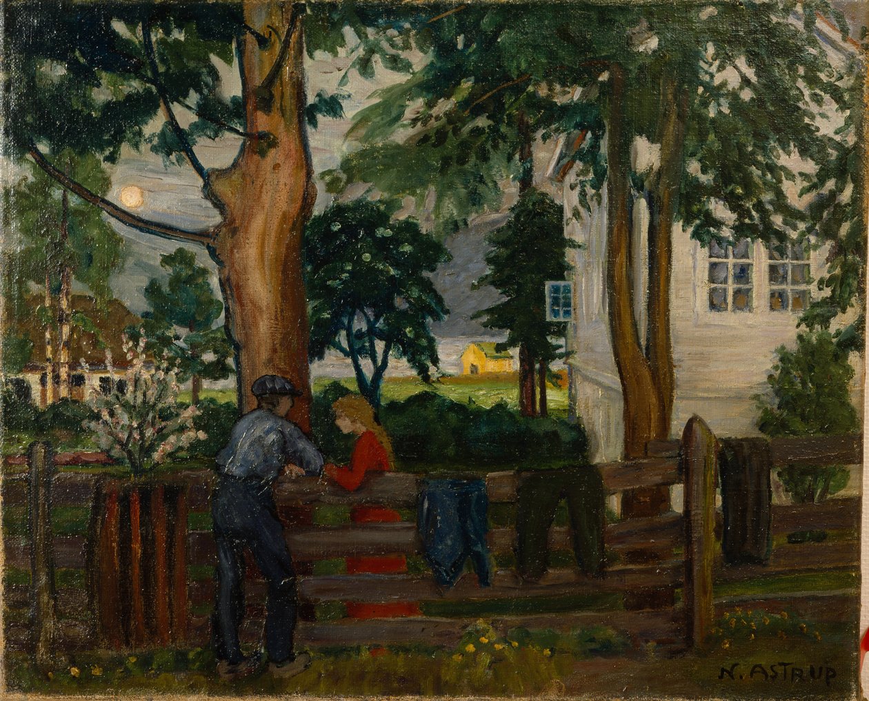 Sommernat ved haveporten (olie på lærred) af Nikolai Astrup