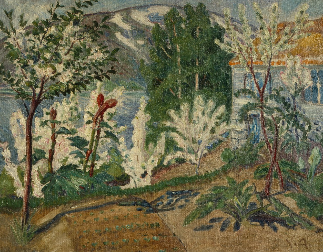 Hvide blomster af Jølstervannet (olie på lærred) af Nikolai Astrup