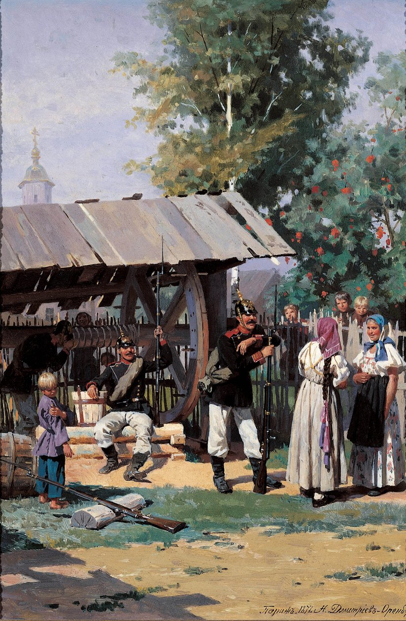 Russiske soldater i en landsby, 1877 af Nikolai Dmitrievich Dmitriev Orenburgsky