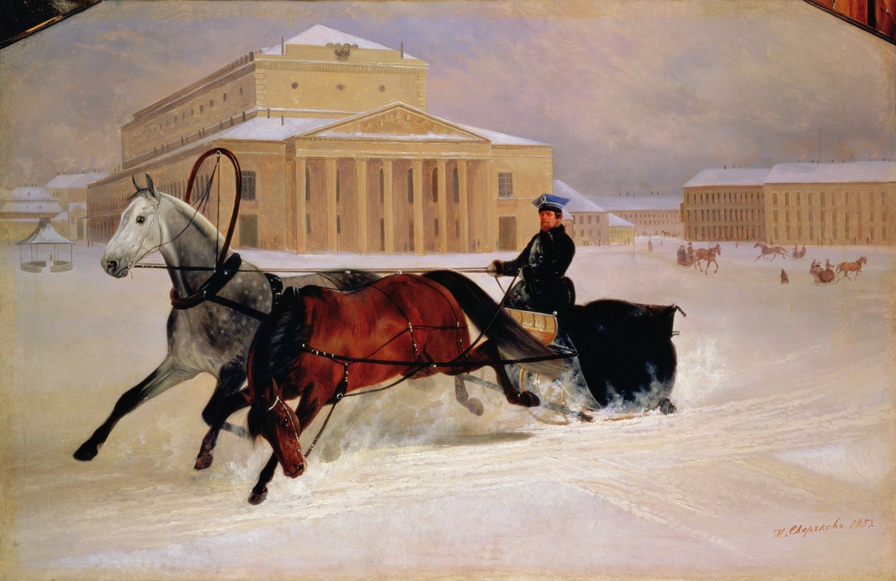 Polepar med en sporhest på Bolshoi Theatre i Moskva, 1852 af Nikolai Egorevich Sverchkov