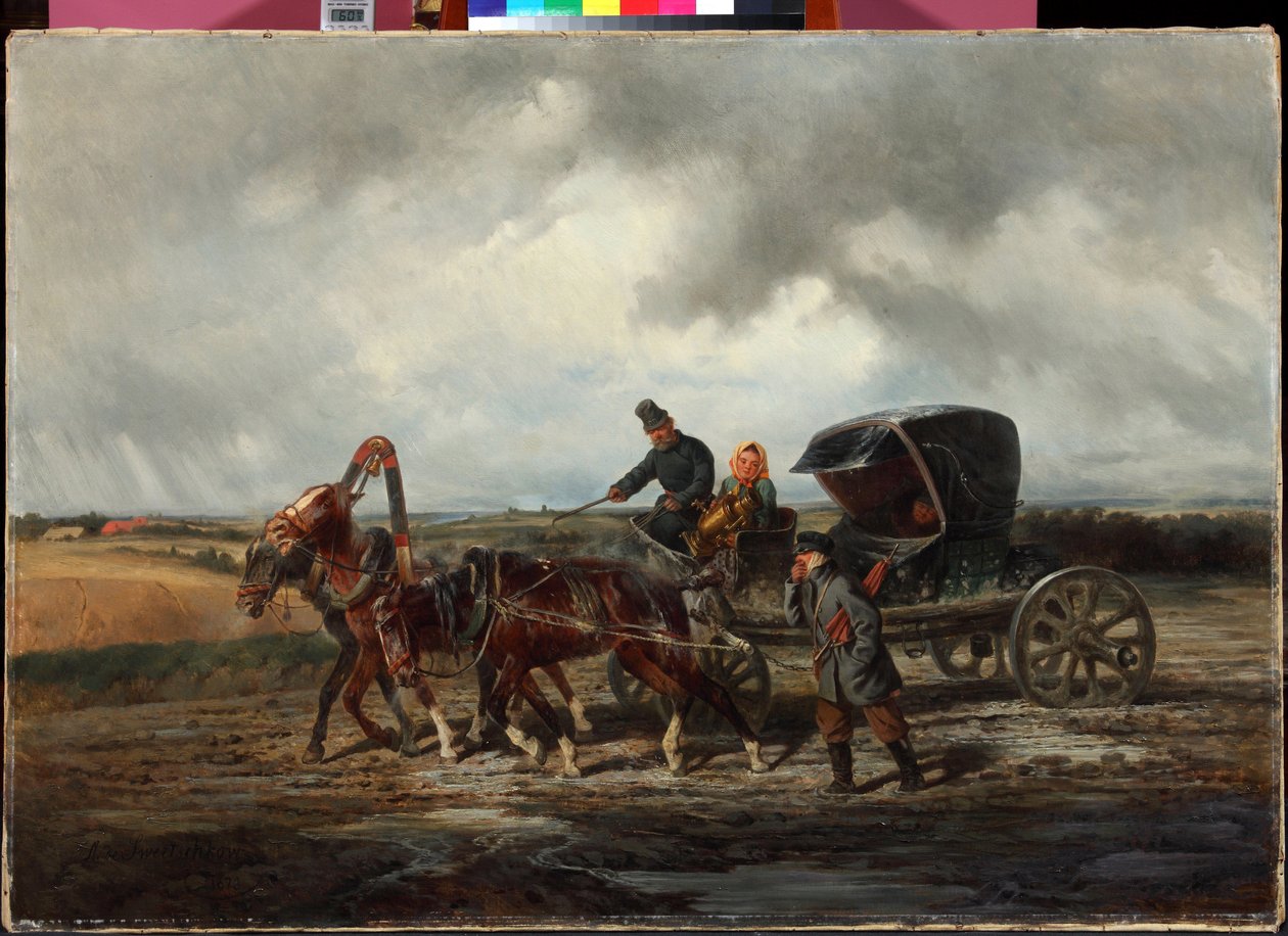 ""På vej til tandtrækkeren"" (På vej til tandtrækkeren) Maleri af Nikolai Sverchkov (1817-1898) 1873 Privat samling af Nikolai Egorevich Sverchkov