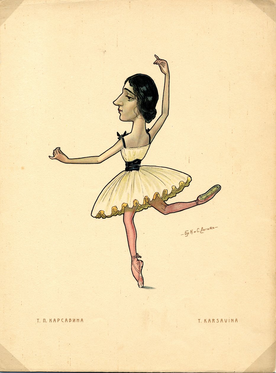 Balletdanserinde Tamara Karsavina Fra: Russisk ballet i karikaturer, 1902-1905 af Nikolai Gustavovich Legat
