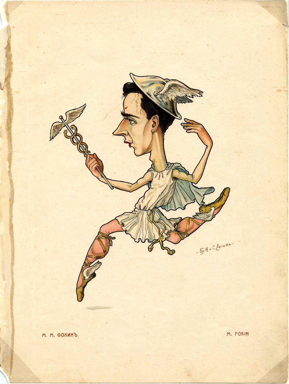 Balletdanser og koreograf Michel Fokine Fra: Russisk ballet i karikaturer, 1902-1905 af Nikolai Gustavovich Legat