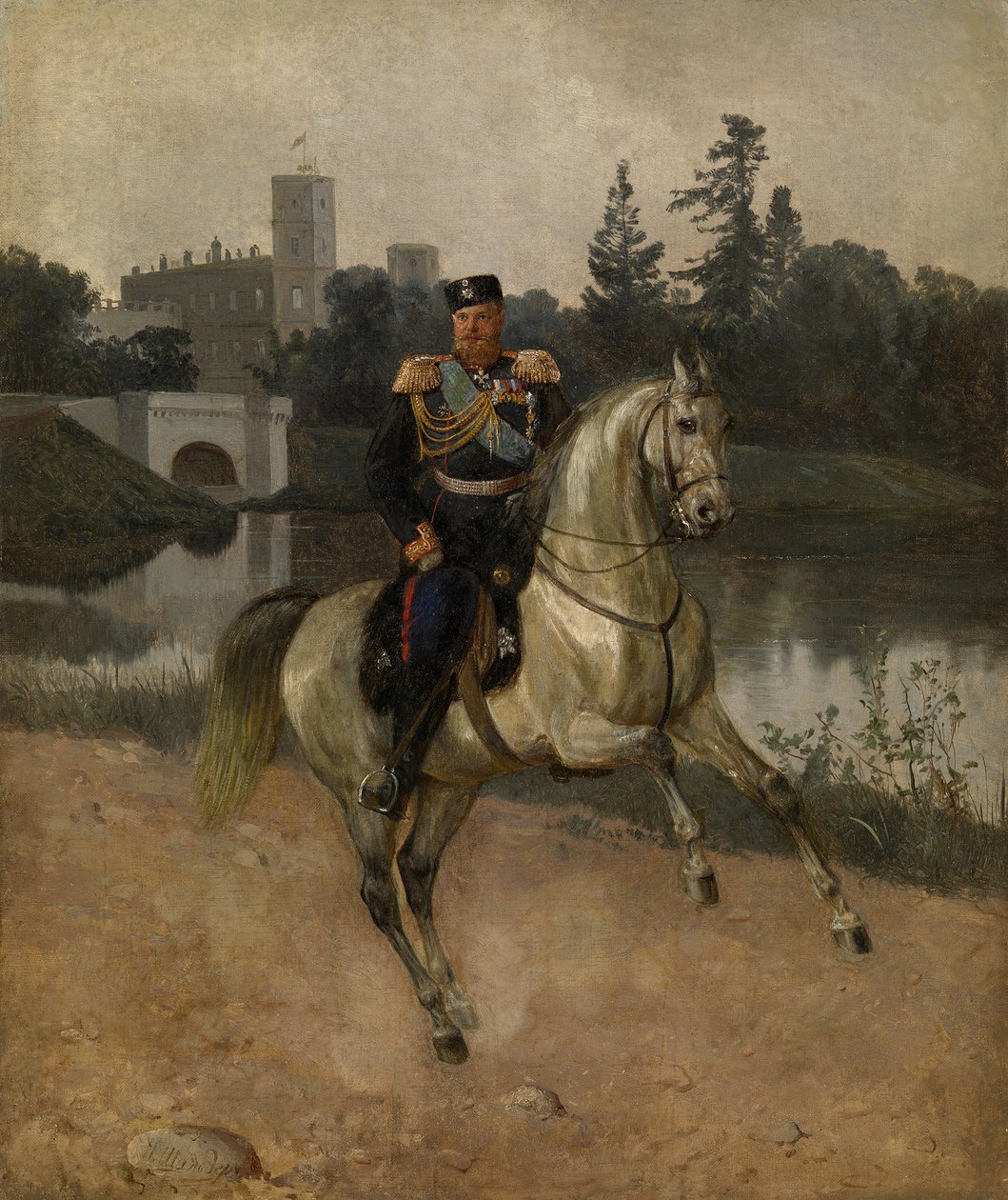 Ridesportræt af kejser Alexander III 1845-1894 ved Gatchina af Nikolai Gustavovich Schilder