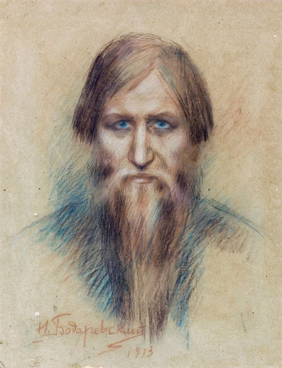 Portræt af den russiske mystiker Grigori Yefimovich Rasputin (Rasputin af Nikolai K. Bodarevski