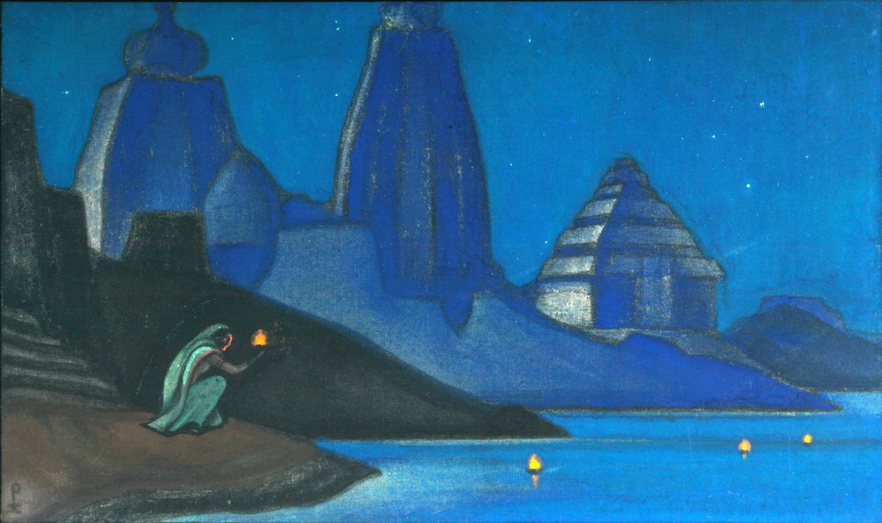 Lykkens flamme lyser på Ganges, 1947 af Nikolai Konstantinowitsch Roerich