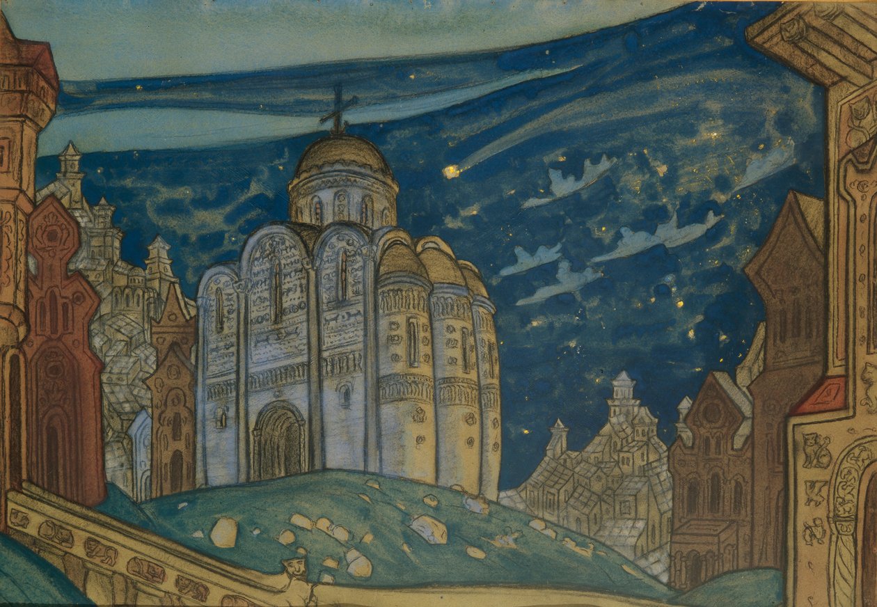 Putivl. Scenedesign til operaen Prince Igor af A. Borodin, 1914 af Nikolai Konstantinowitsch Roerich