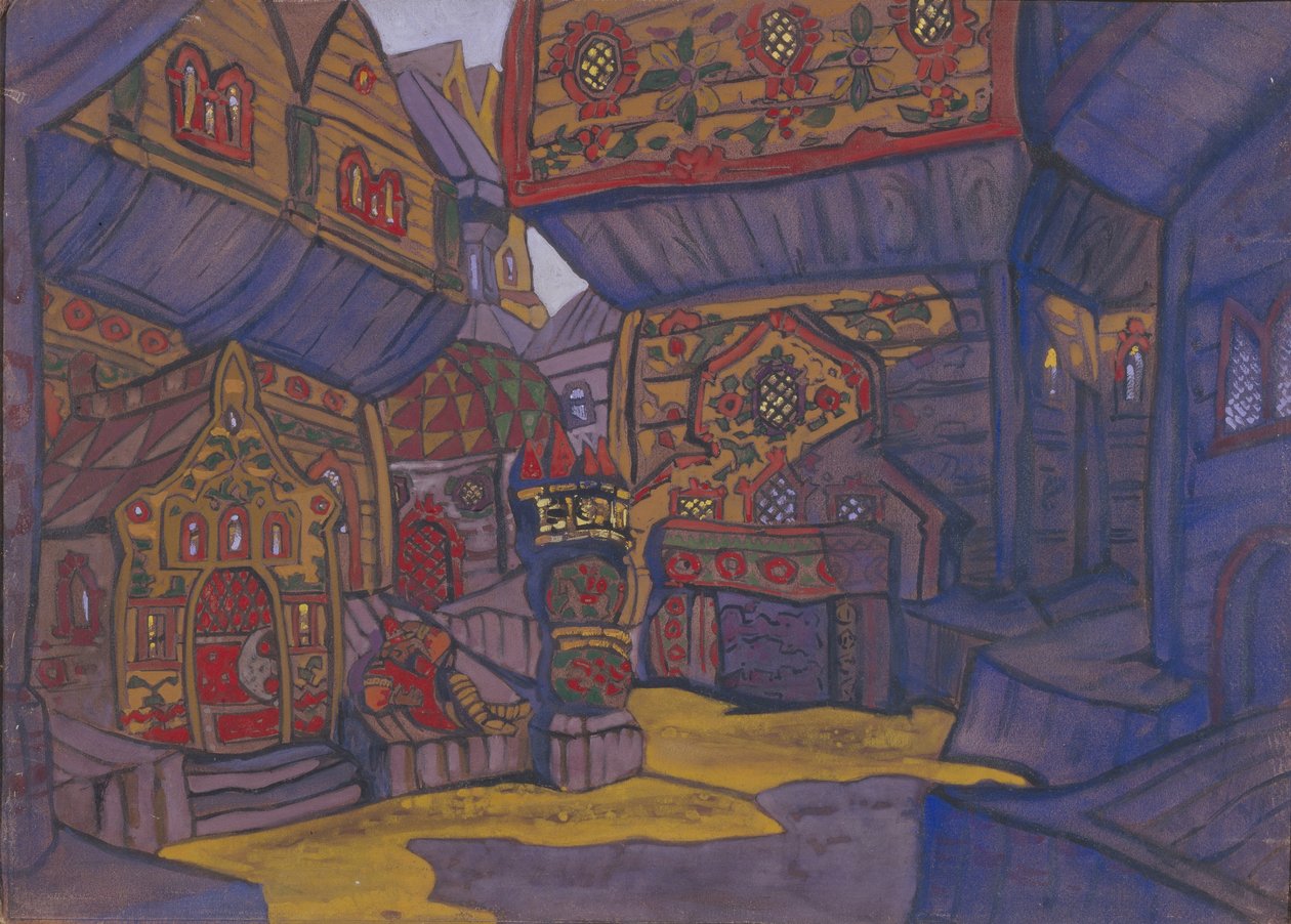 Prins Vladimir Galitskys hof. Scenedesign til operaen Prince Igor af A. Borodin, 1914 af Nikolai Konstantinowitsch Roerich