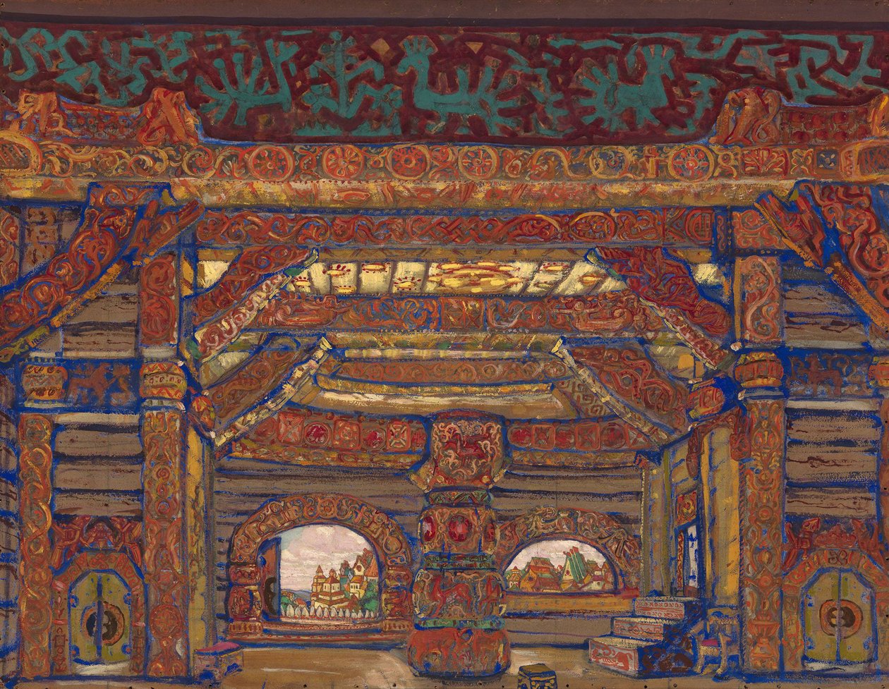 Tsar Berendeys Palads. Scenedesign til teaterstykket Snow Maiden af A. Ostrovsky, 1912 af Nikolai Konstantinowitsch Roerich