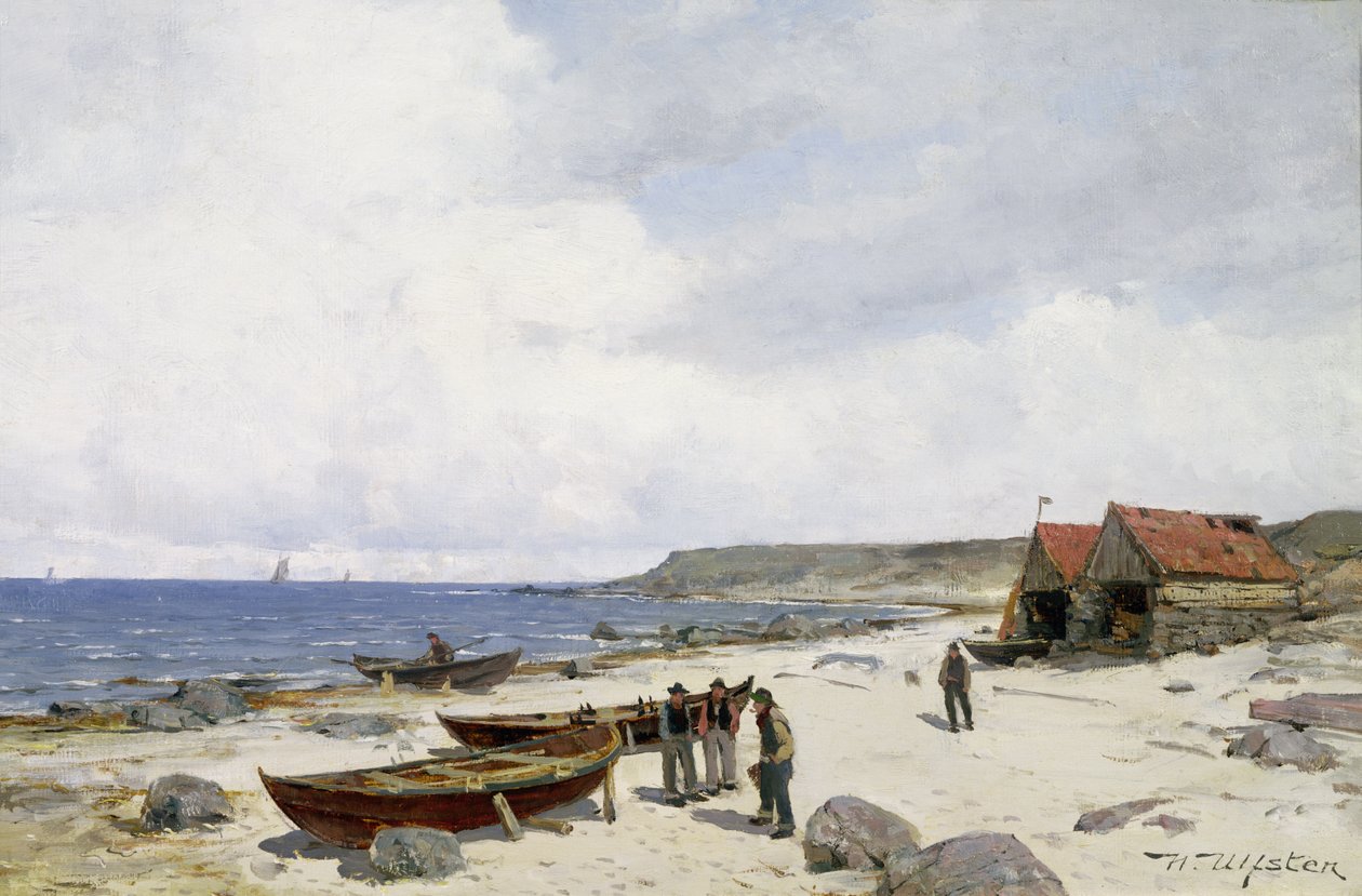 Fishermen on the Beach (olie på lærred) af Nikolai Martin Ulfsten