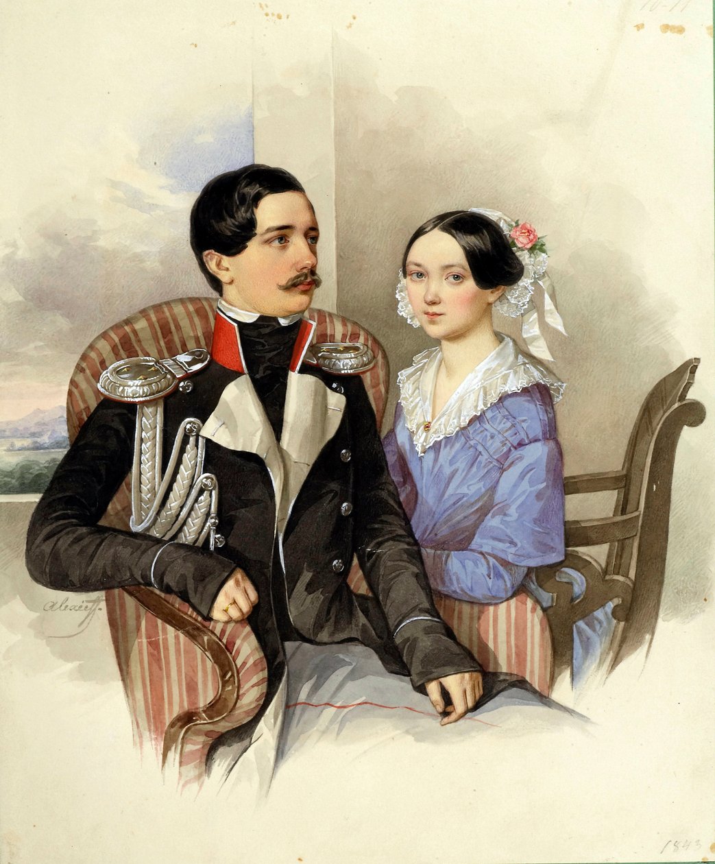 Portræt af grev Jakov Karlovich Sievers (1818-1865) og grevinde Vera Mikhaylovna (1818-1865) - Kunstværk af N M Alexeyev (1800-1850) af Nikolai Mikhailovich Alexeyev