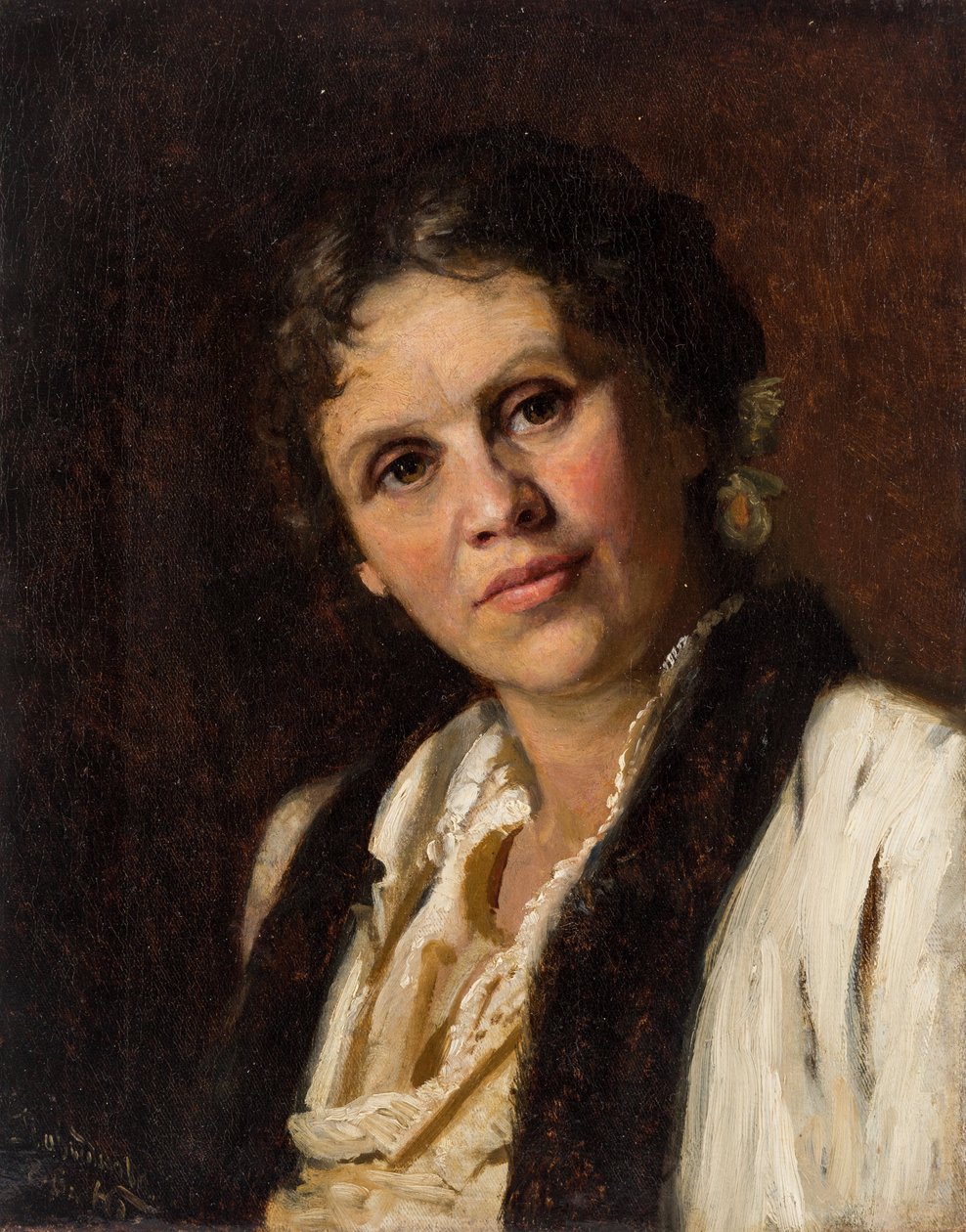 Sofia Koovchinnikova, paintre russe - Portræt af Sofia Kuvshinnikova (1847-1907), af Bazhin, Nikolai Nikolaevich (1856-1917). Olie på lærred af Nikolai Nikolaevich Bazhin
