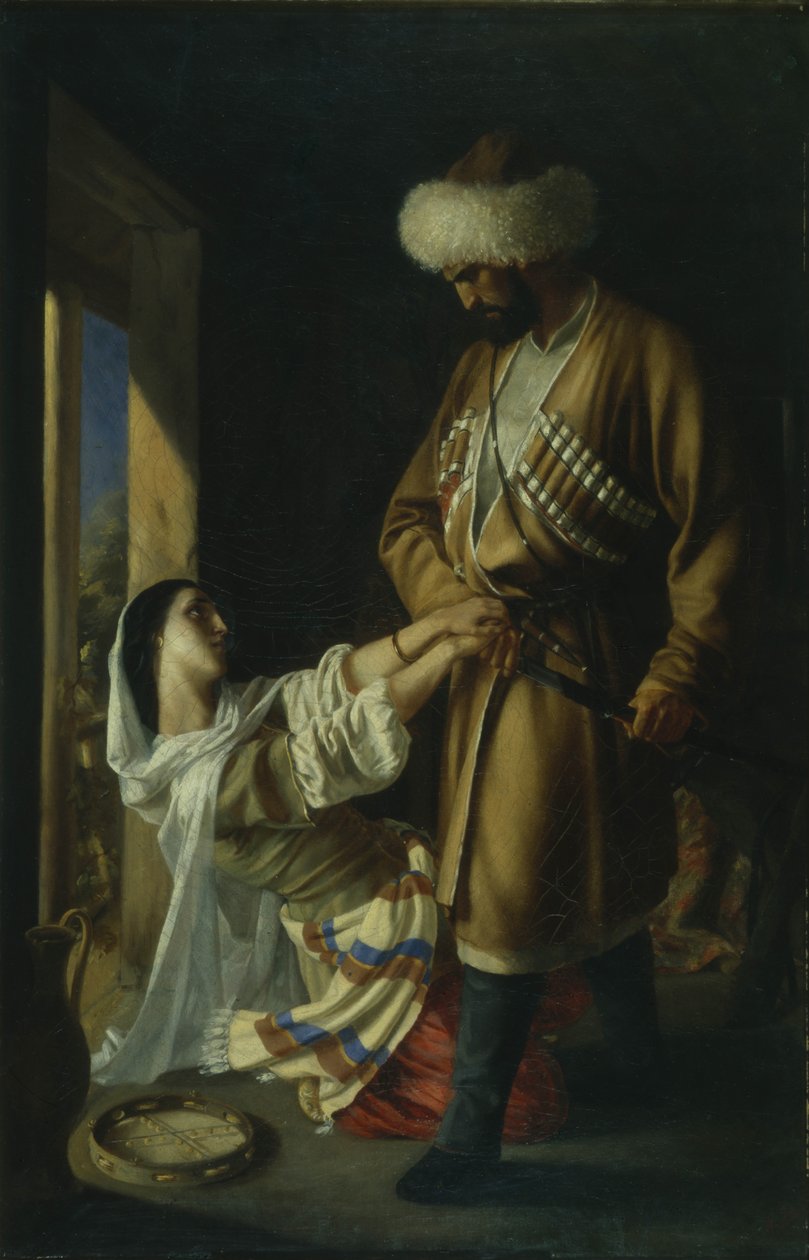 Leila og Khadji Abrek Efter digtet af M. Lermontov, 1852 af Nikolai Nikolayevich Ge