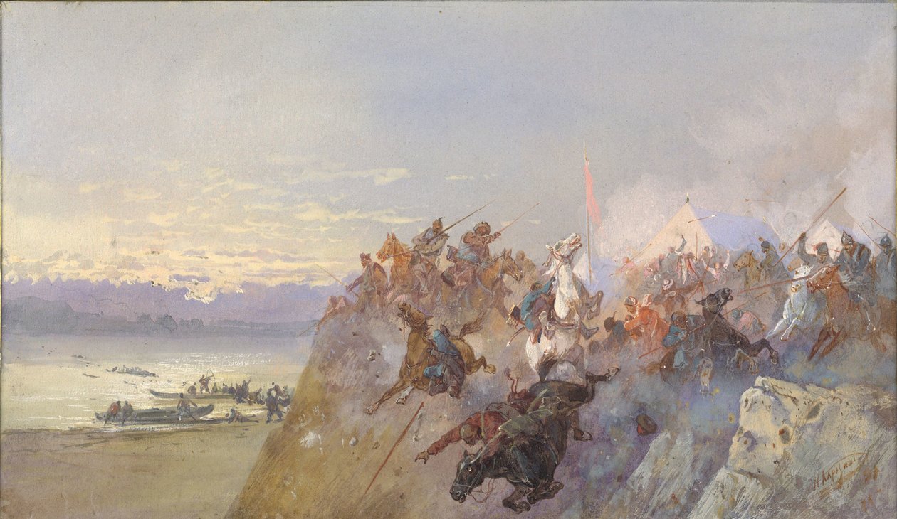 Det sidste nederlag for tropperne fra Khan Kuchum. 1598, 1891. af Nikolai Nikolayevich Karasin
