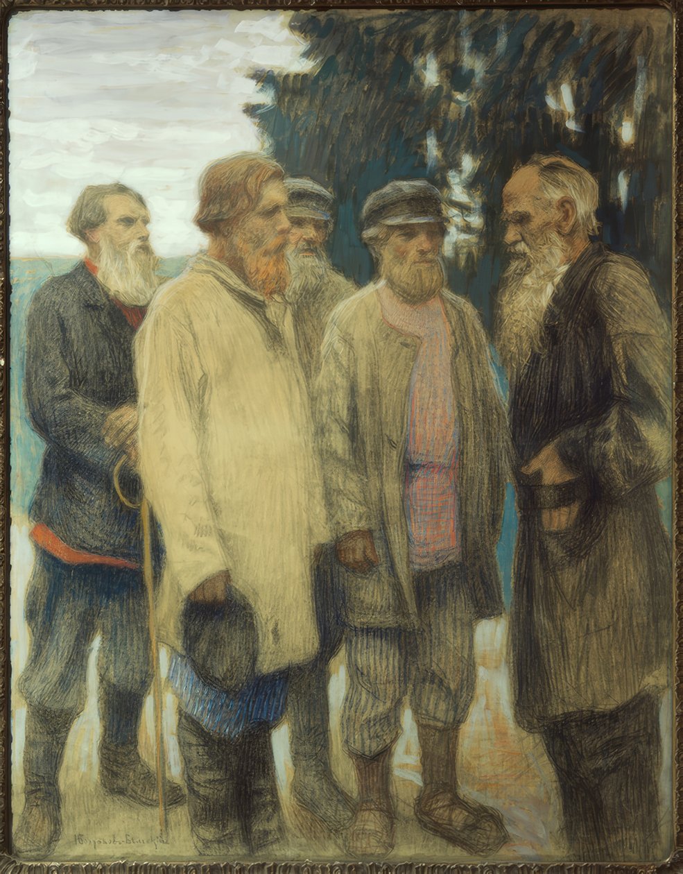 Leo Tolstoj med bønder / pastel af Bogdanow-Bjelski af Nikolai P. Bogdanow Bjelski