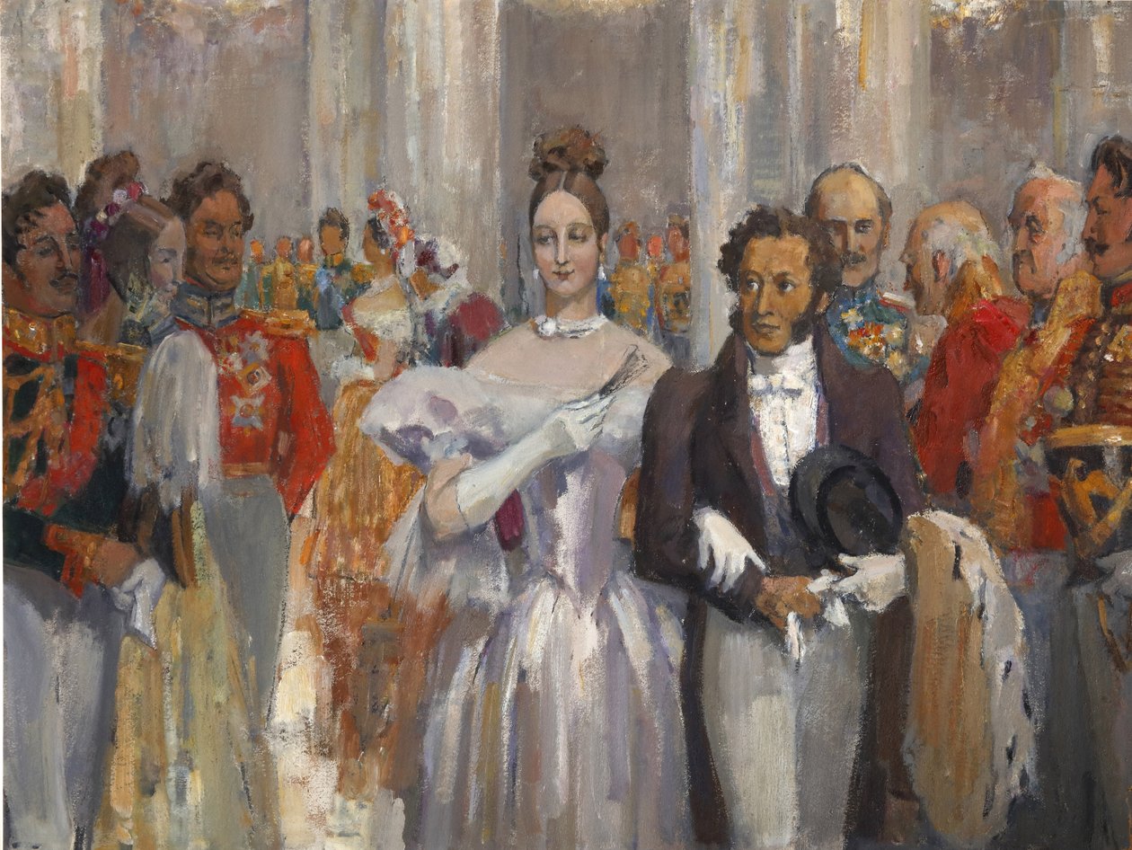 Alexander Pushkin med sin kone til bal. af Nikolai Pavlovich Ulyanov