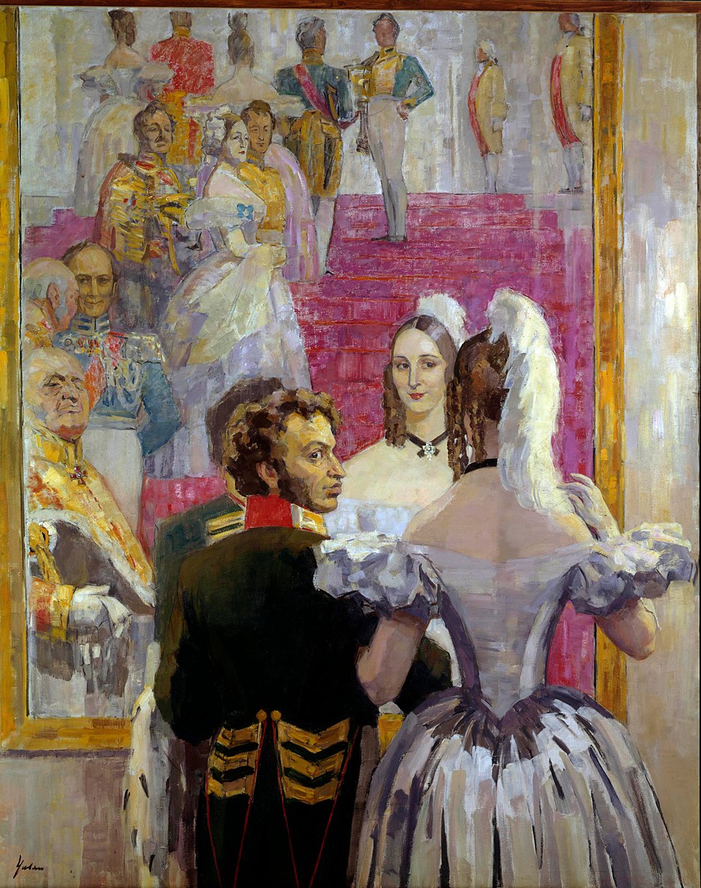 Den russiske digter Alexander Pushkin (Pushkin) (1799-1837) og hans kone Natalia Gontcharova (Goncharova) ved Anichkof Palace Ball. Maleri af Nikolai Pavlovich Ulyanov (Ulyanov) (1875-1949) af Nikolai Pavlovich Ulyanov