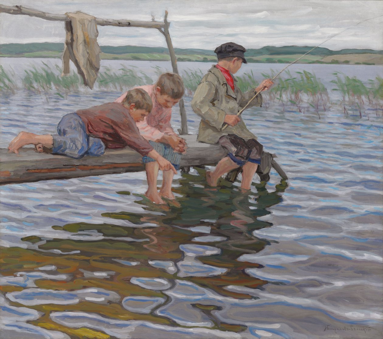 Drenge fisker ud for en mole af Nikolai Petrovich Bogdanov-Belsky