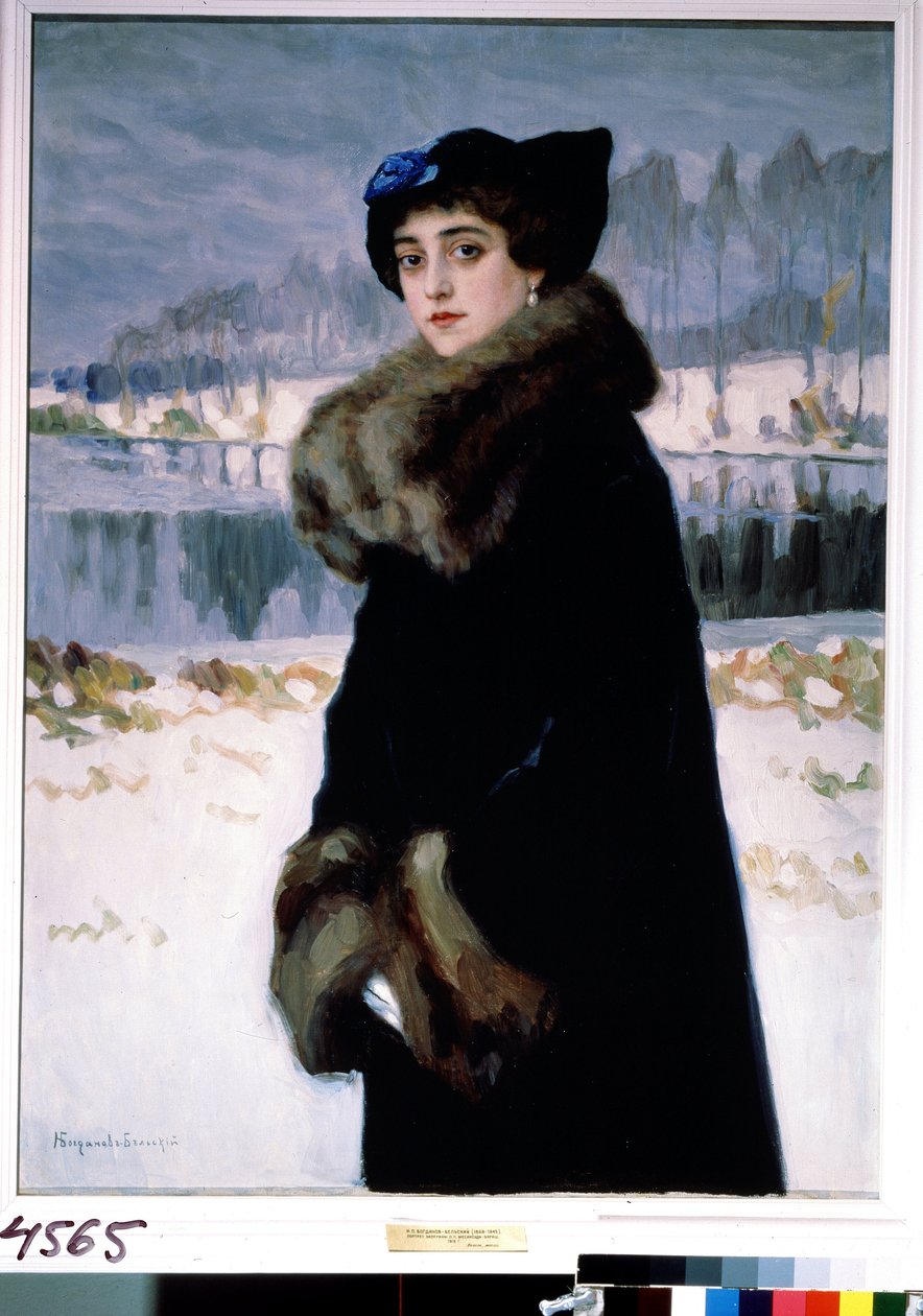 Portræt af ballerina Lyudmila Mesaksudi Barash (Portræt af balletdanseren Lyudmila Mesaksudi Barash). Peinture af Nikolai Petrovich Bogdanov Belsky (Bogdanov-Belsky) (Bogdanov Belski) (Bogdanov-Belski) (1868-1945). Tempera sur toile af Nikolai Petrovich Bogdanov Belsky