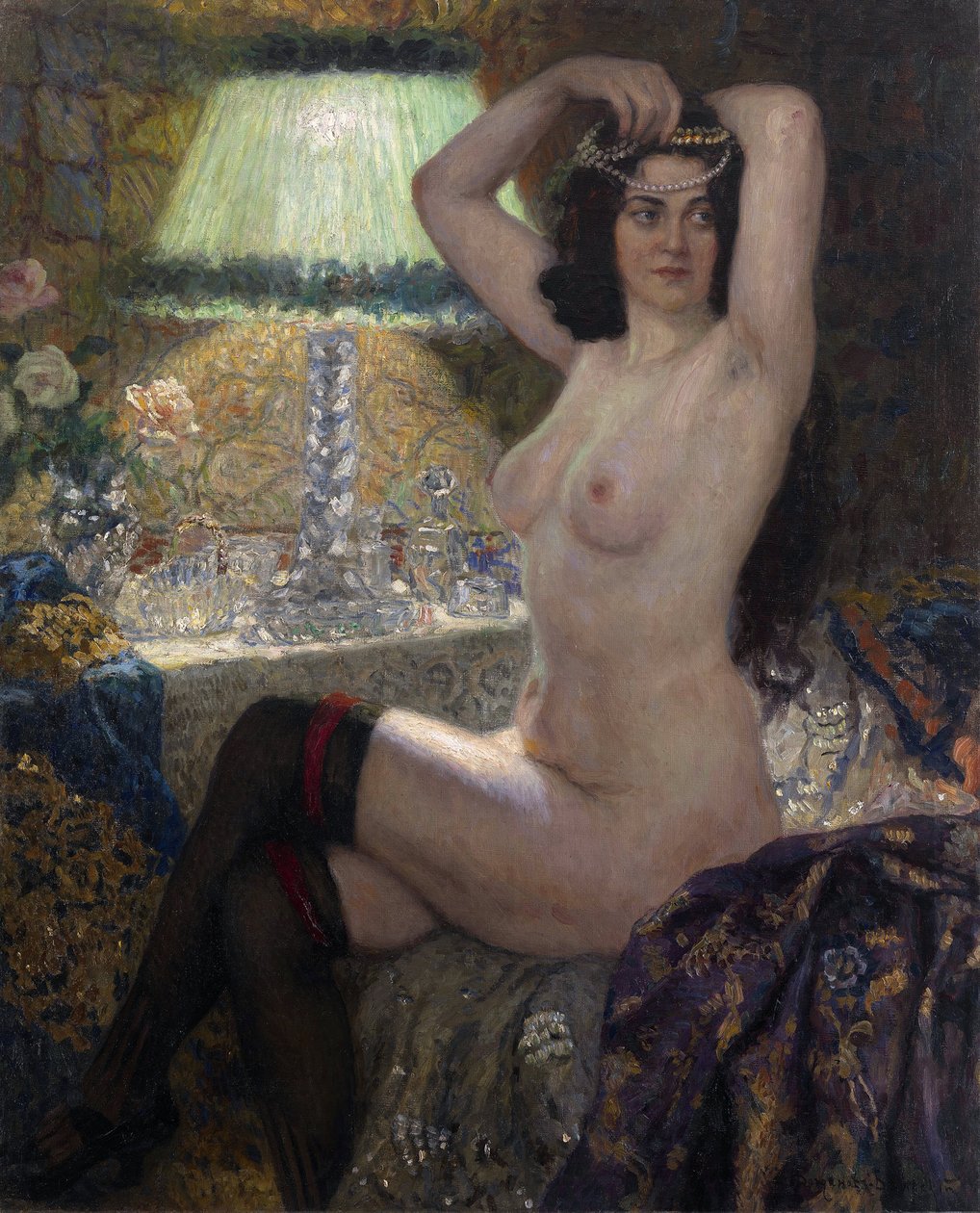 den grønne lampe, 20. århundrede (olie på lærred) af Nikolai Petrovich Bogdanov Belsky
