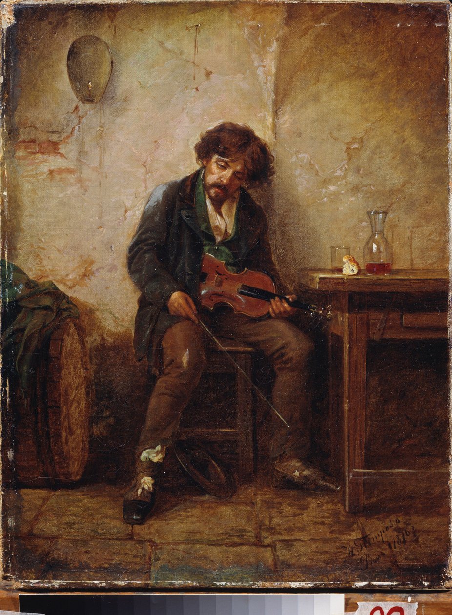 En musiker. Maleri af Nikolai Petrovich Petrov (1834-1876), olie på lærred af Nikolai Petrovich Petrov