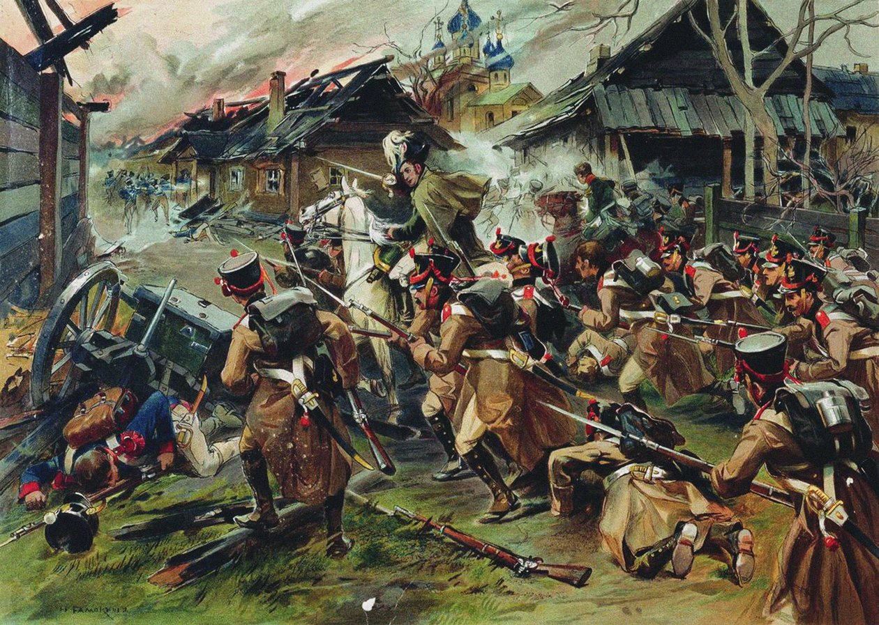 Slaget ved Maloyaroslavets den 24. oktober 1812, 1900-1910 af Nikolai Semyonovich Samokish