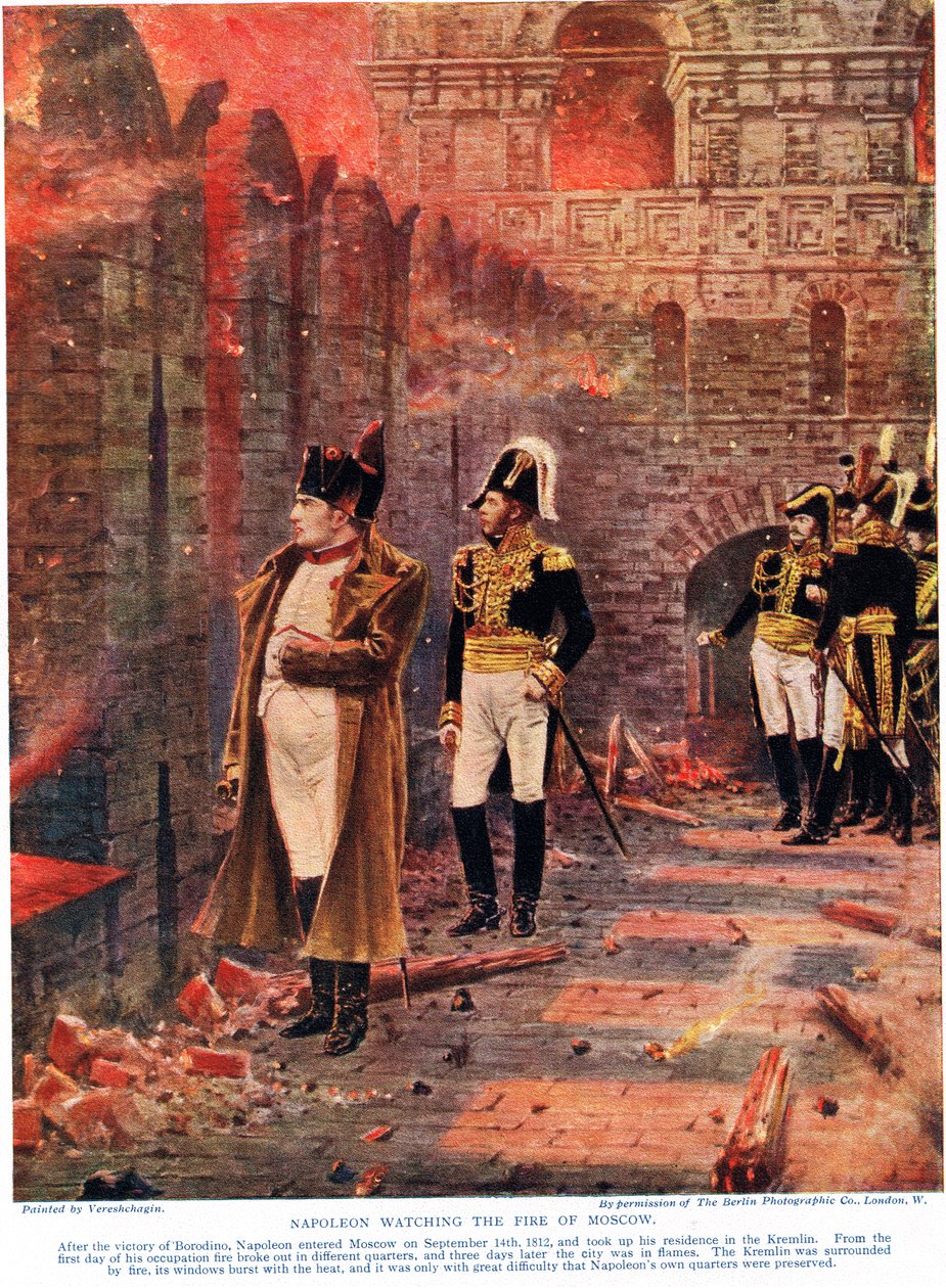 Napoleon ser på ilden i Moskva, illustration fra 