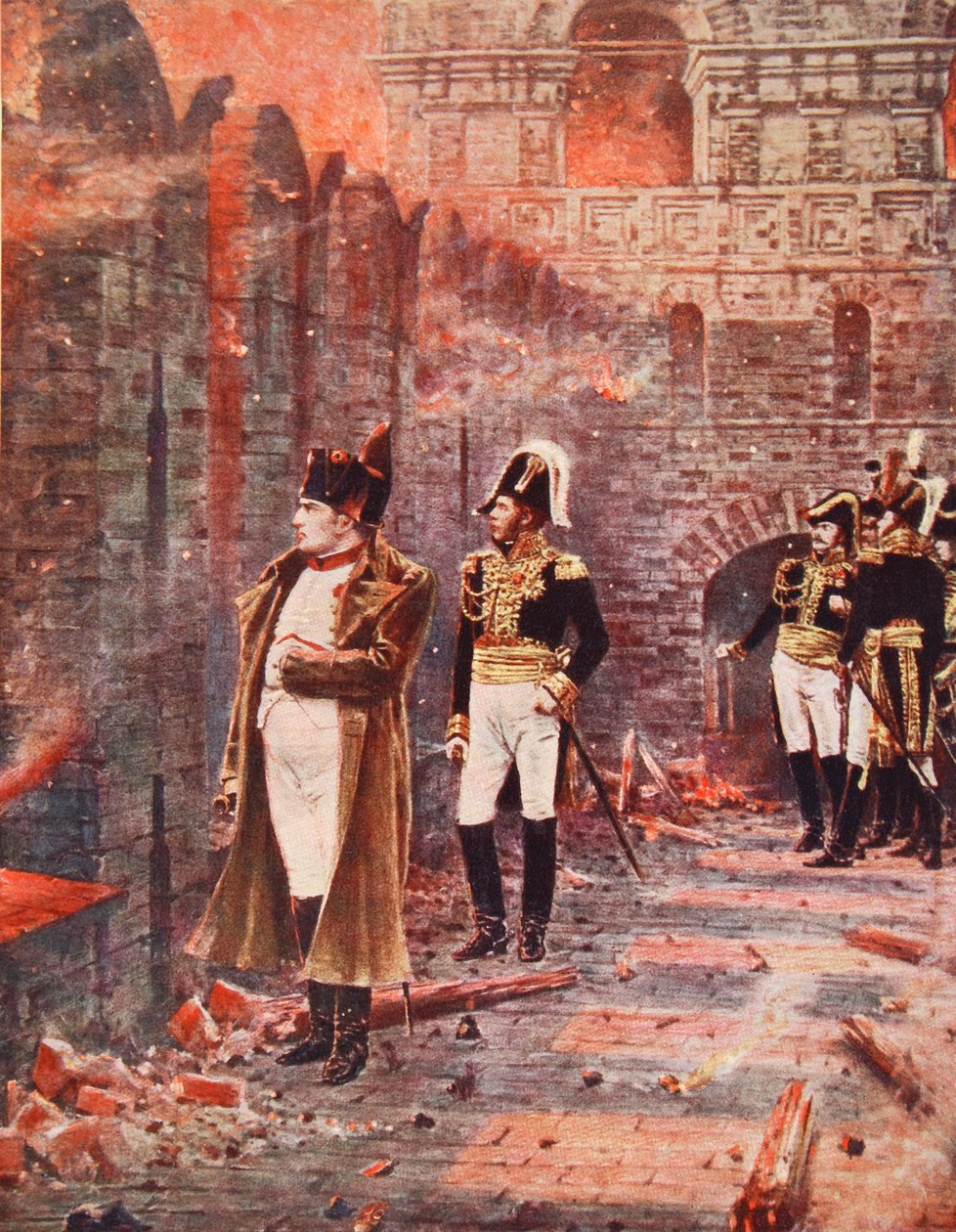 Napoleon ser på ilden i Moskva, illustration fra 