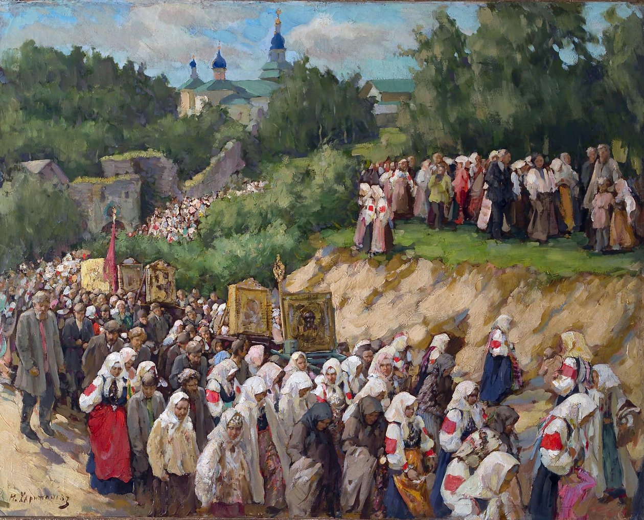 Korsprocession ved Pskovo-Pechersky Dormition-klosteret af Nikolai Vasilyevich Kharitonov