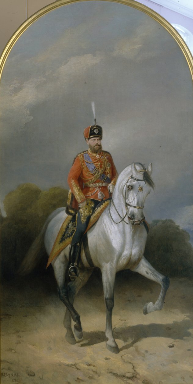 Portræt af kejser Alexander III 1845-1894 i uniformen af Leib-gardens husarregiment, 1881 af Nikolai Yegorovich Sverchkov