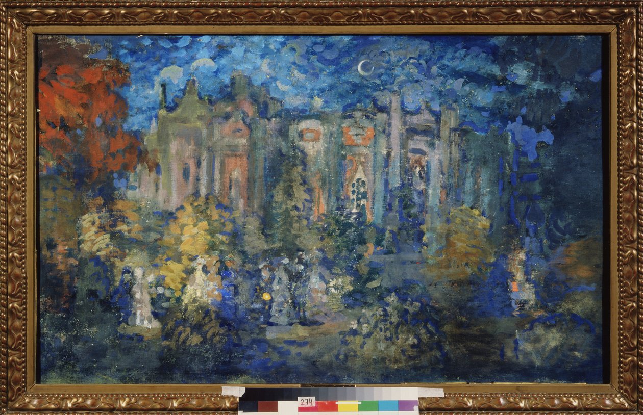 Natfest. Værk af Nikolai Nikolayevich Sapunov (Sapunov) (1880-1912), tempera på pap, omkring 1900. Russisk kunst, 20. århundrede, symbolik. Statens A. Radishchev Kunstmuseum, Saratov (Rusland). af Nikolaj Nikolaevic Sapunov