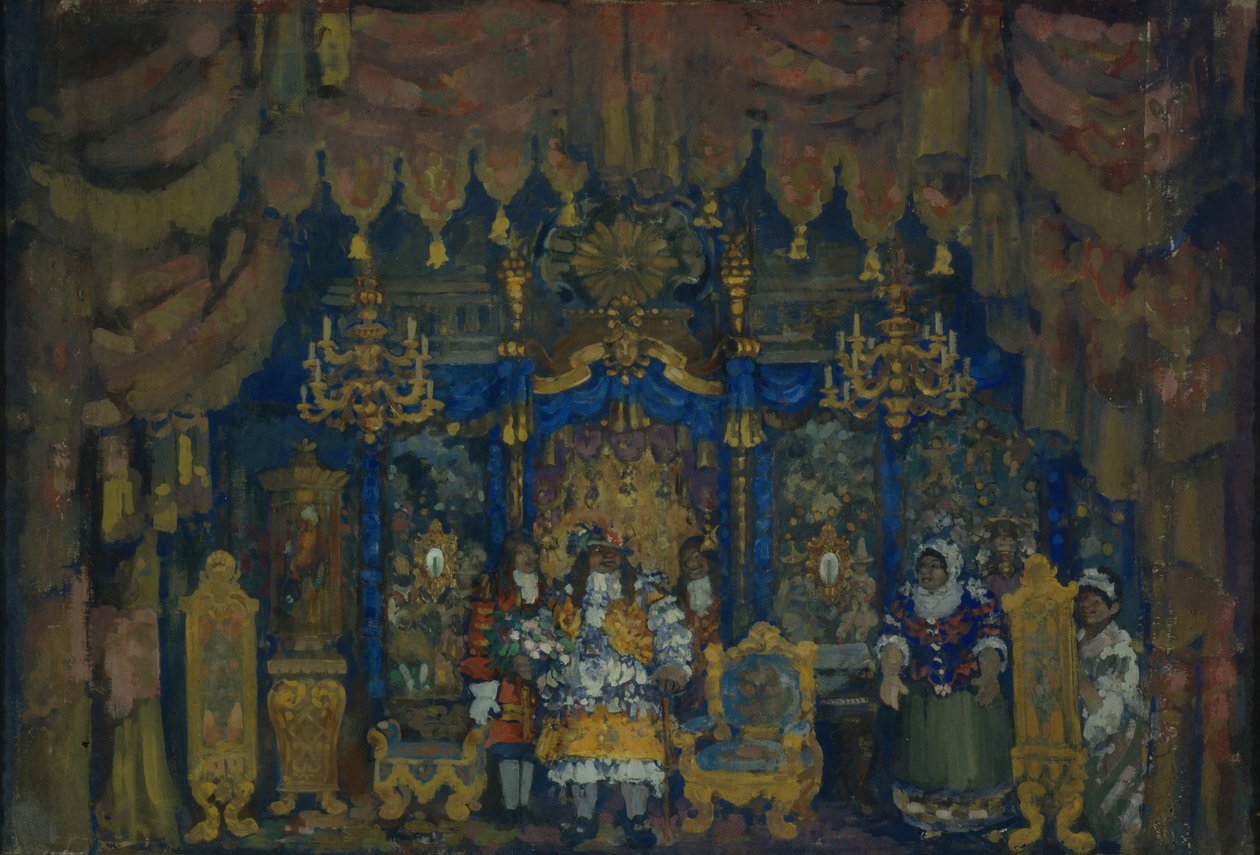 Jourdains værelse. Scenografi til teaterstykket En borgerlig som adelsmand af J.-B. Molière, 1911 af Nikolaj Nikolaevic Sapunov