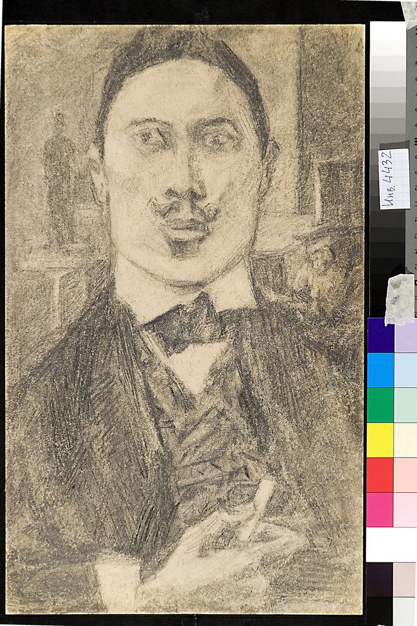 Portræt af maleren Nikolai Nikolaevich Sapunov (Sapunov) (1880-1912) - Dessin de Petr Ignatievich Bromirsky (1886-1920) af Nikolaj Nikolaevic Sapunov