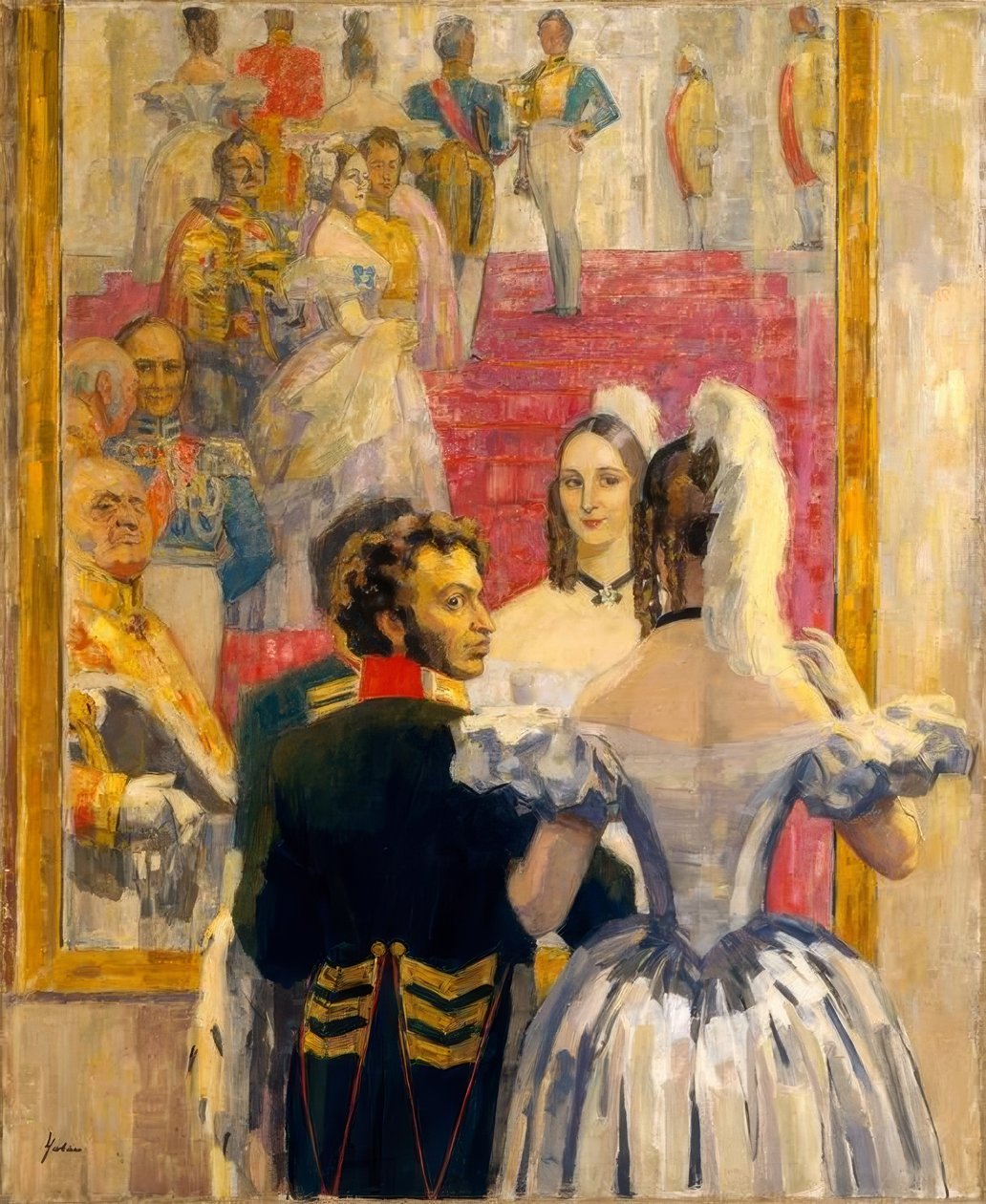 Digteren Alexander Pushkin med sin kone i Anitsch af Nikolaj Pawlowitsch Uljanow